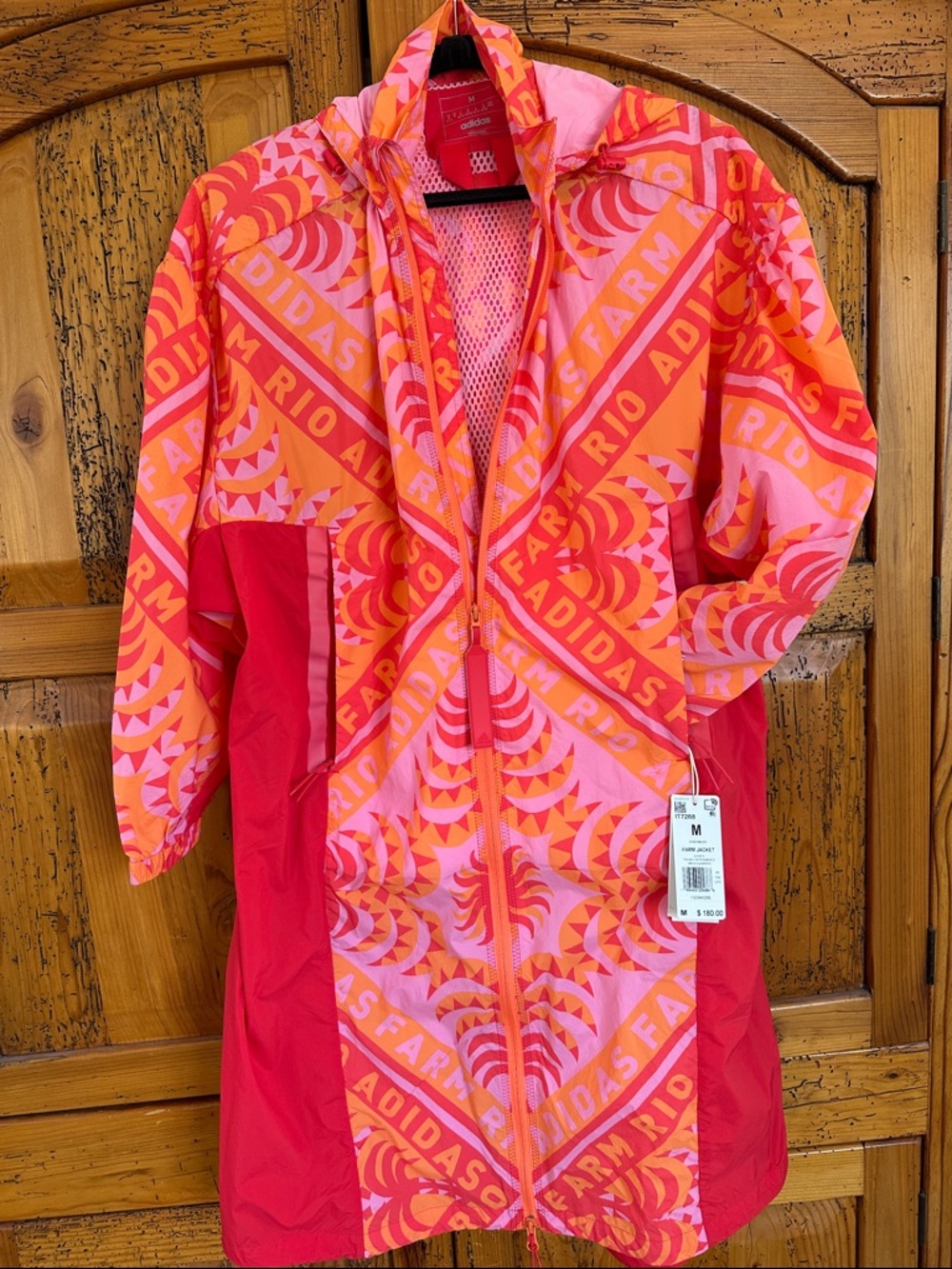 FARM Rio x adidas Pink and Orange Graphic Windbreaker/light Rain Coat long